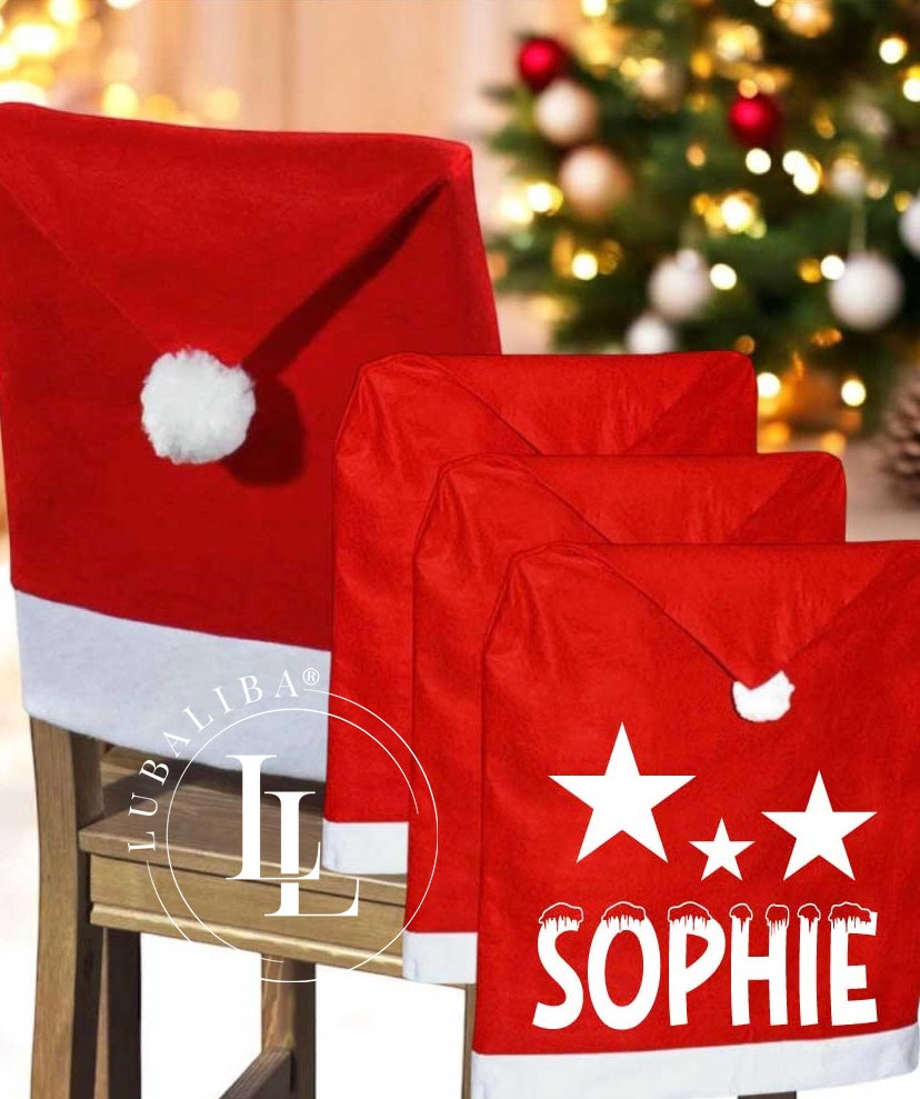 Housse de chaise de Noël étoiles / avec nom souhaité